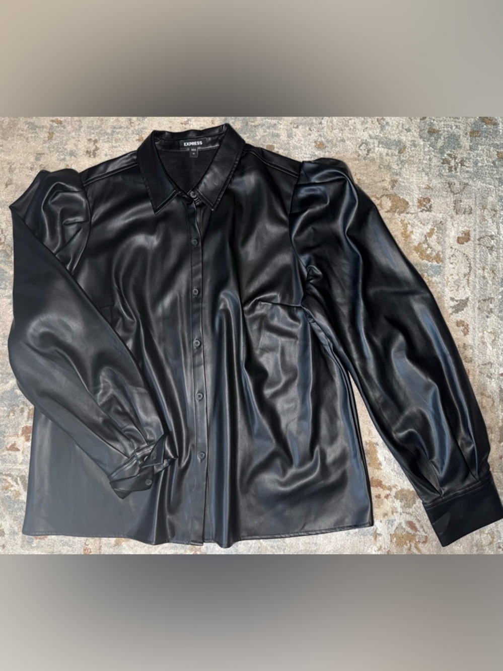 Express Black Faux Leather Button-Down Shirt